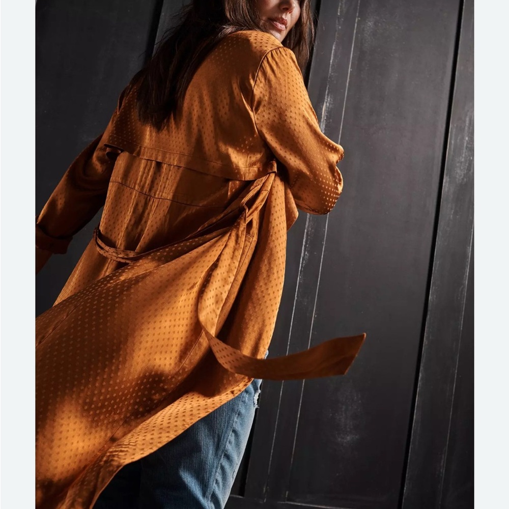 Torrid-  Copper Dotted Jacquard Self Tie Trench Jacket